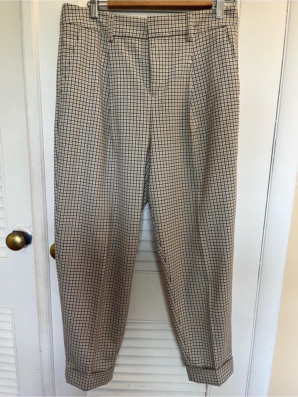Banana Republic Women's Dress Pants Size 10 Beige Black Plaid Straight Leg